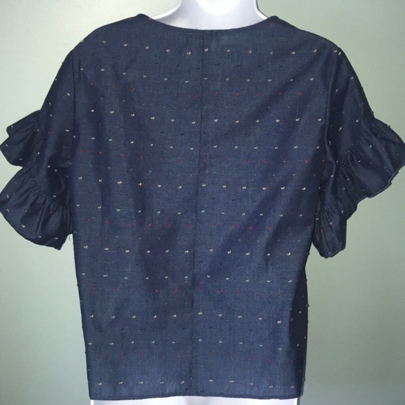 Drew Anthropologie Chambray Flutter Sleeves Blouse c1. - Picture 4 of 12